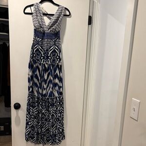 New York & Company Blue and White Patterned Maxi Dress